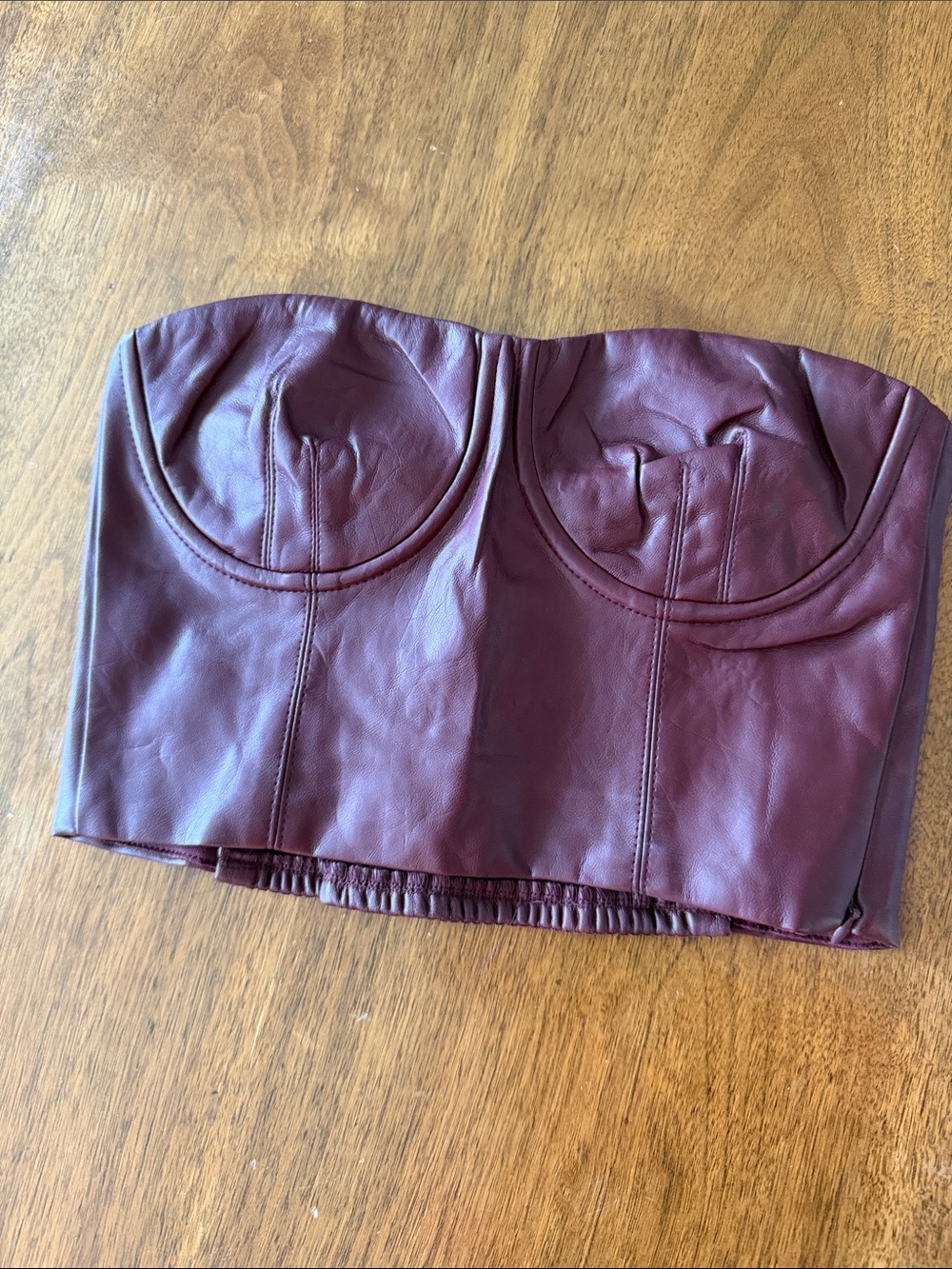 Lulu's Burgundy Faux Leather Strapless Bustier Crop Top
